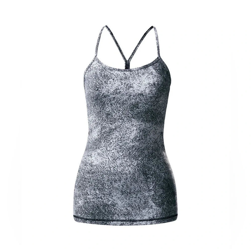 Lululemon‎ Power Y Tank Luon Spray Jacquard White Black Size 6